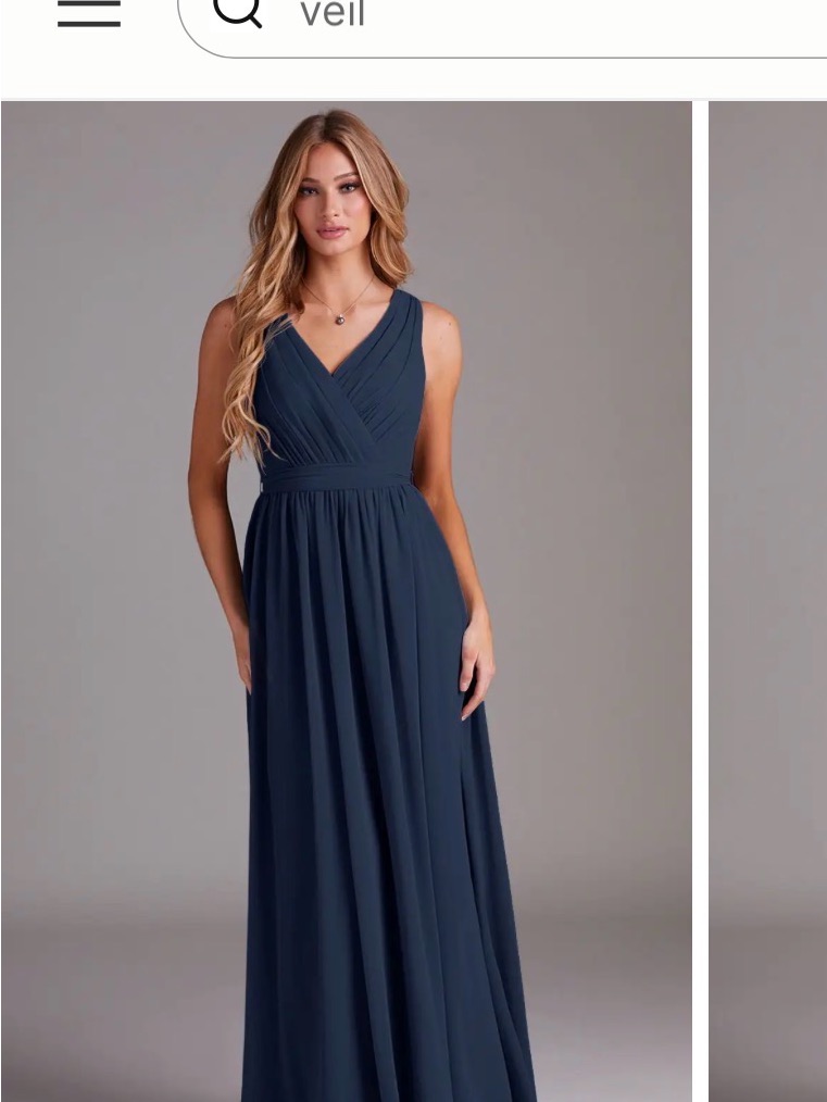 Azazie Navy Sleeveless Vneck Chiffon Maxi Dress
